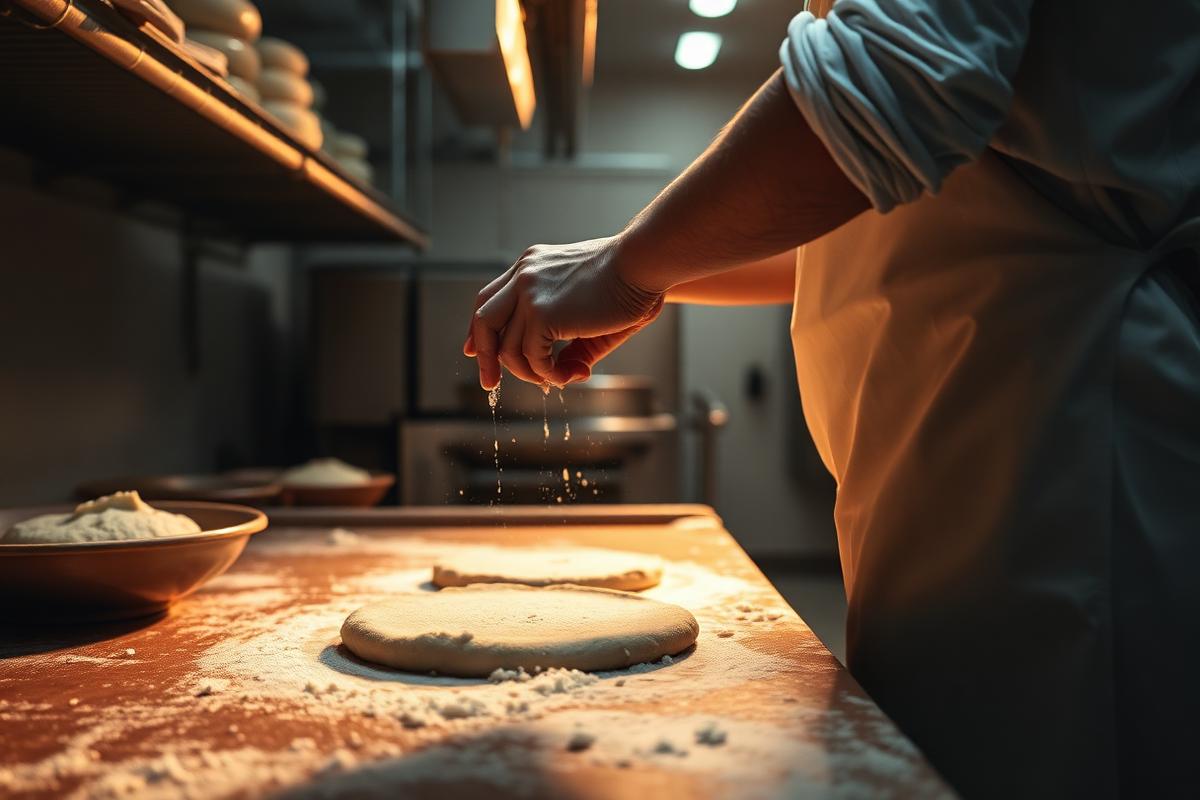 Baker preparing dough at dawn